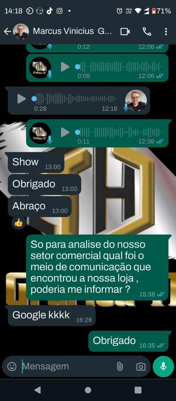 Print original da conversa pelo WhatsApp com Marcus Vinicius