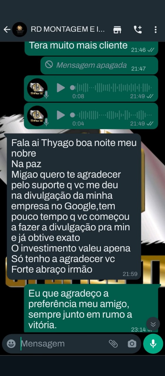 Print original da conversa pelo WhatsApp com RD Montagem